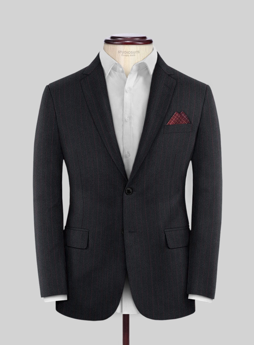 Scabal Sapphire Beaded Stripe Charcoal Wool Suit