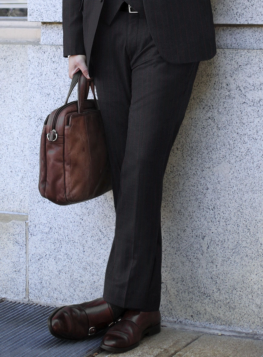 Scabal Sapphire Beaded Stripe Charcoal Wool Suit