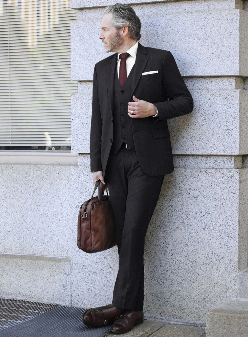 Scabal Sapphire Beaded Stripe Charcoal Wool Suit