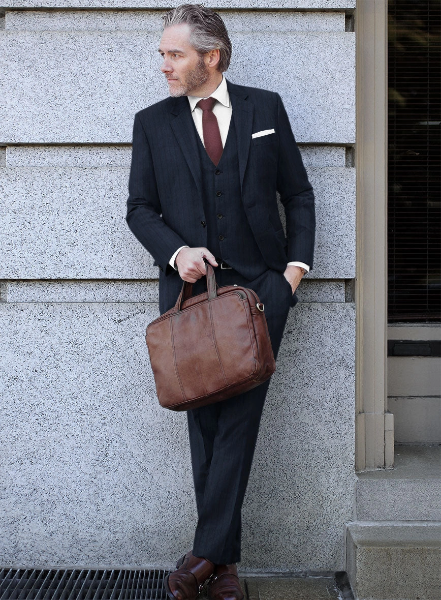 Scabal Sapphire Chalkstripe Blue Wool Suit