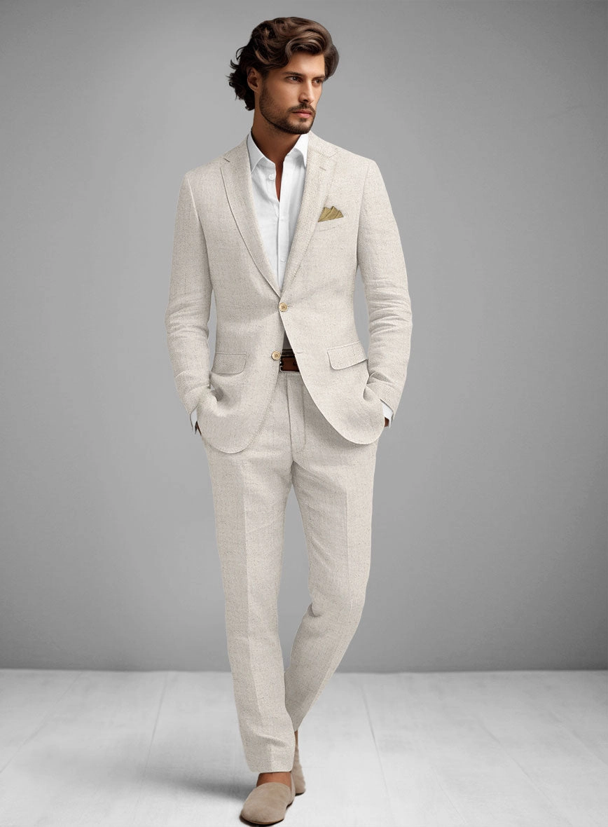 Solbiati Beige Herringbone Linen Suit