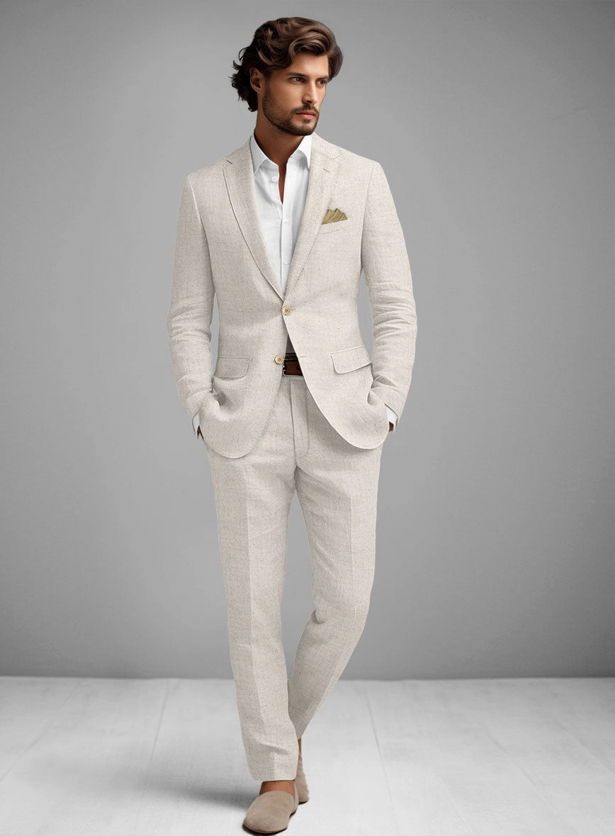 Solbiati Beige Herringbone Linen Suit