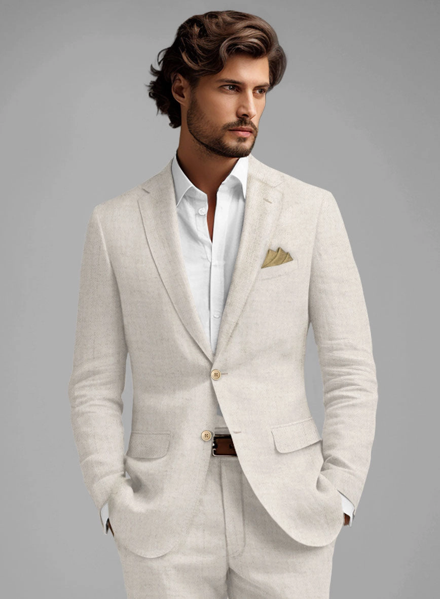 Solbiati Beige Herringbone Linen Suit