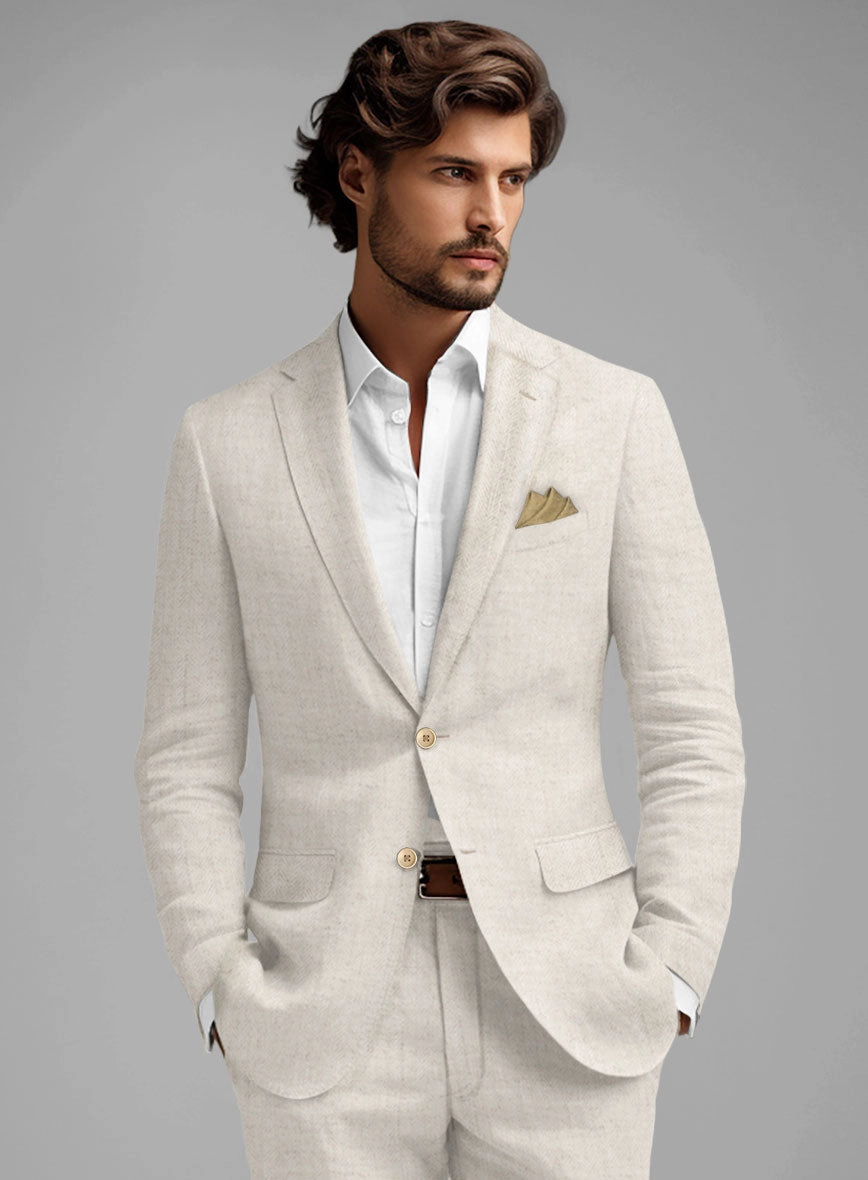 Solbiati Beige Herringbone Linen Suit