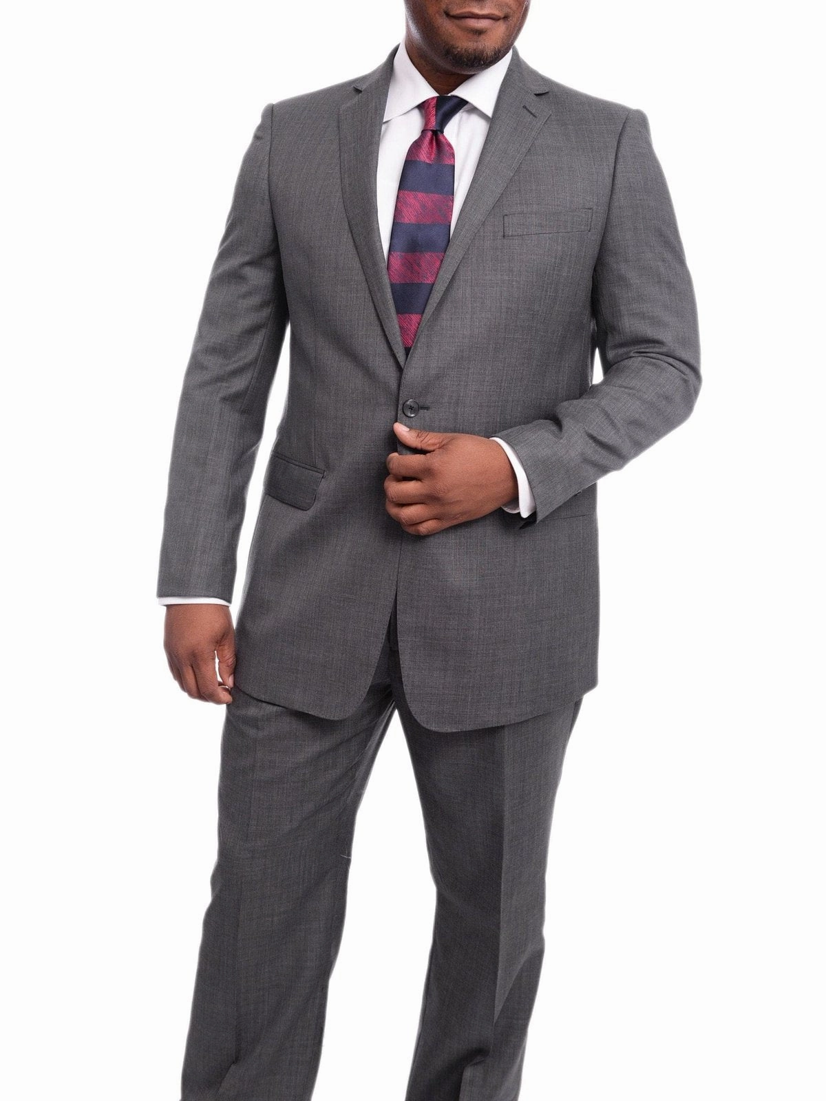Steven Land Classic Fit Gray Stepweave Two Button Wool Suit