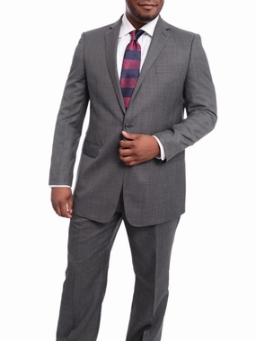 Steven Land Classic Fit Gray Stepweave Two Button Wool Suit