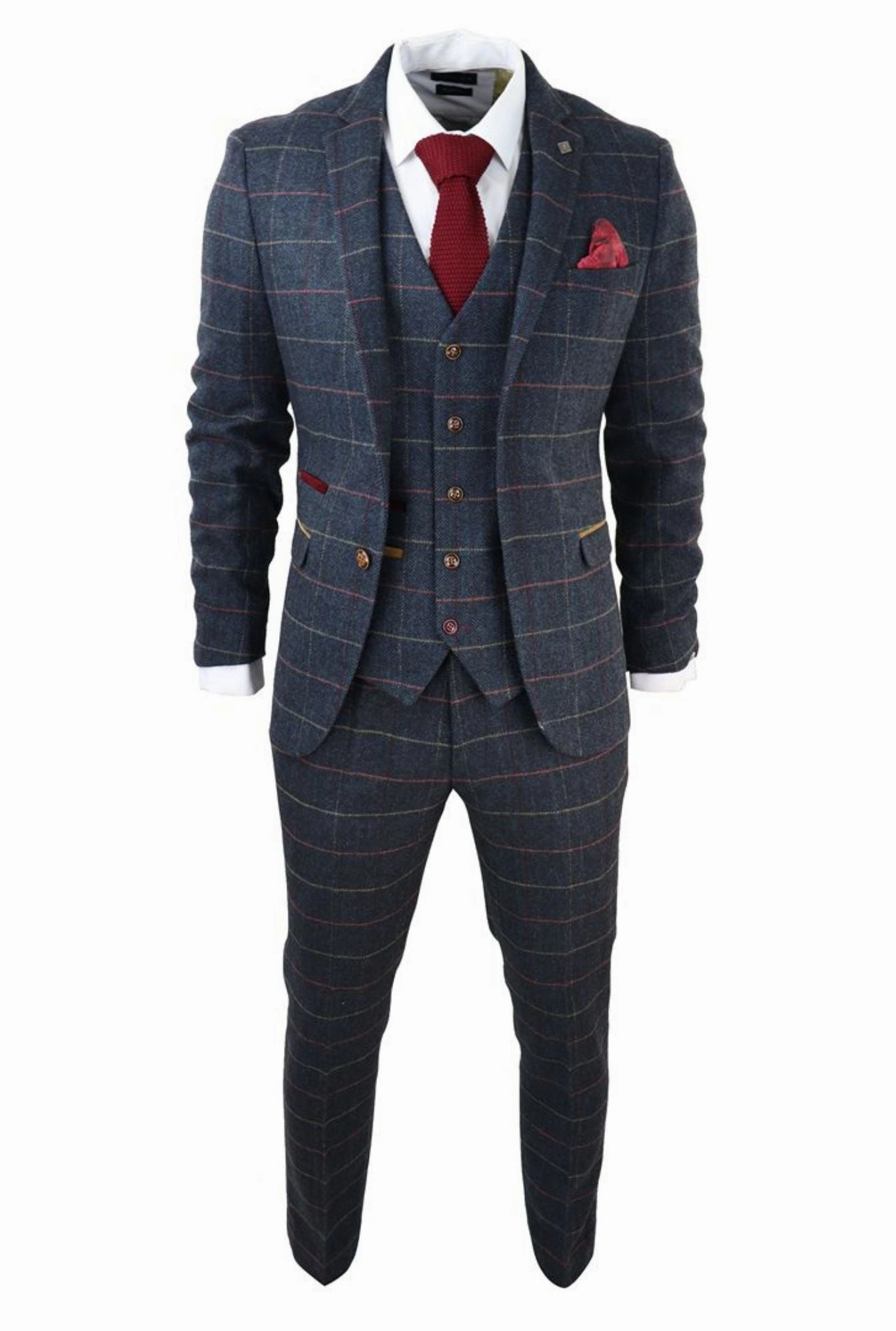 Thomas Navy 3 Piece Tweed Check Suit