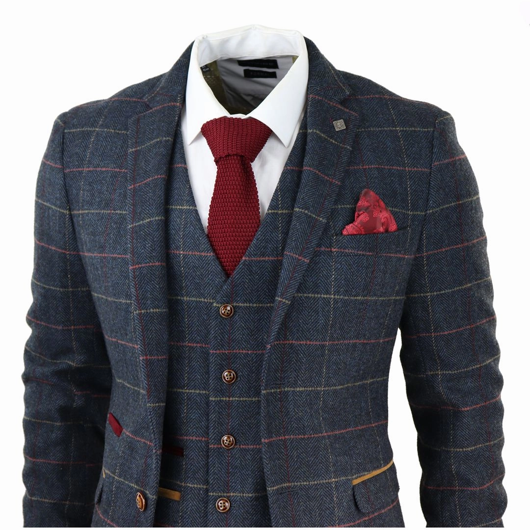 Thomas Navy 3 Piece Tweed Check Suit