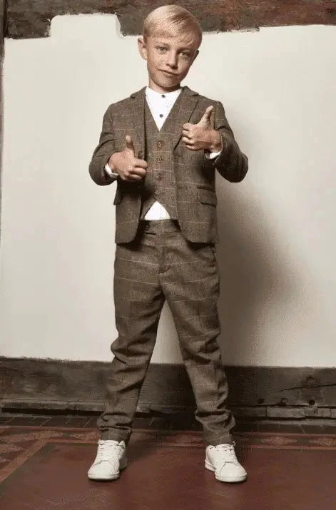 Three-Piece Suit for Children - Tan Tweed