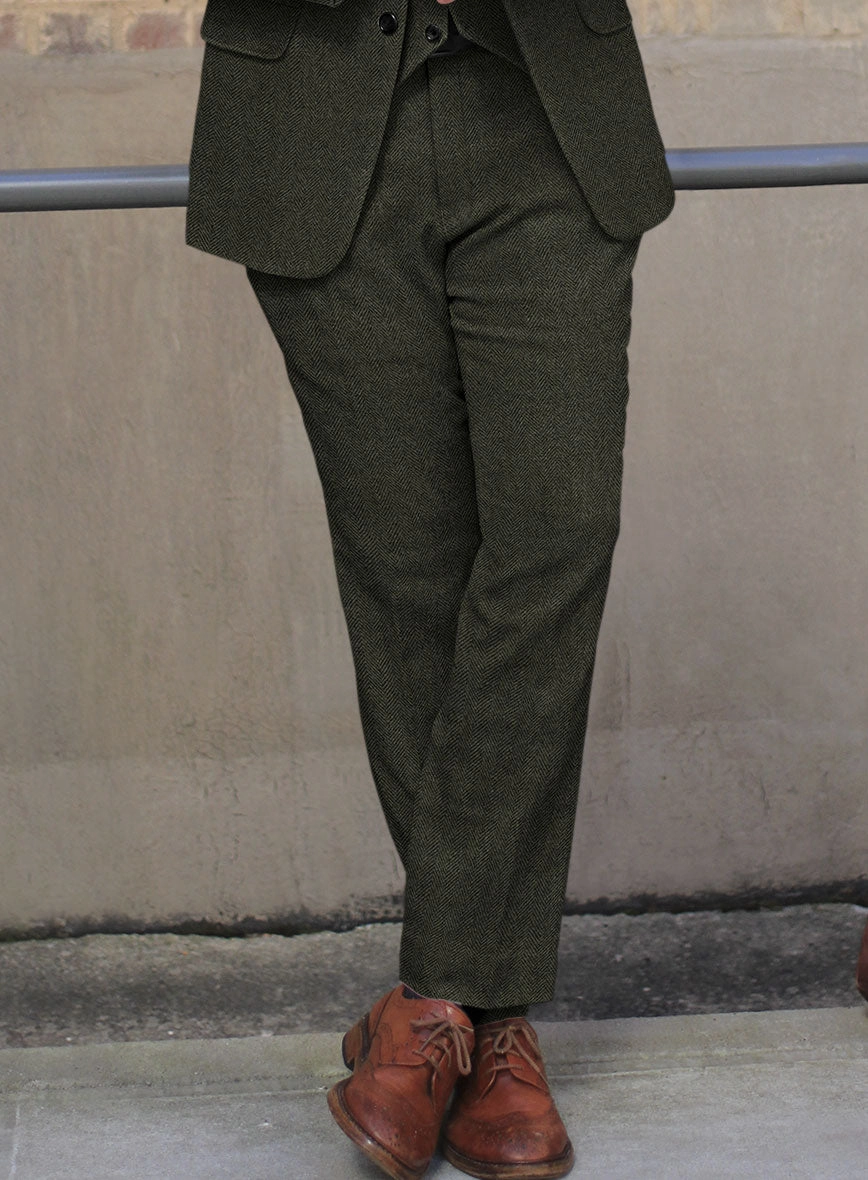 Vintage Flat Green Herringbone Tweed Suit