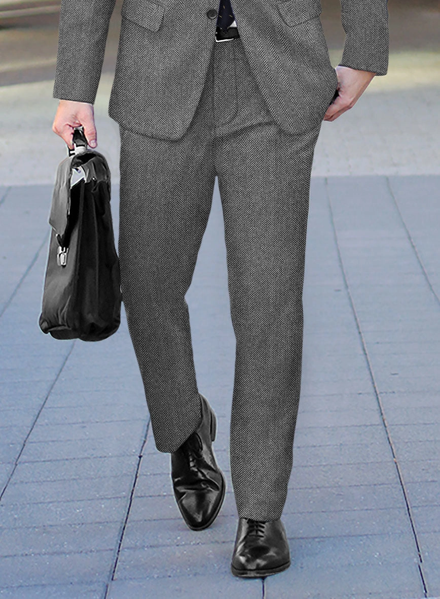 Vintage Herringbone Gray Tweed Suit