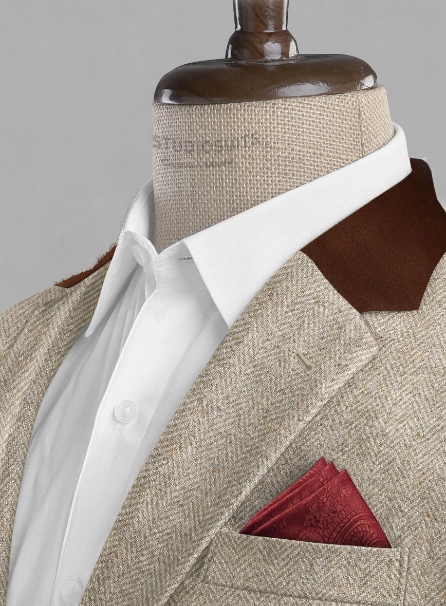 Vintage Herringbone Light Beige Tweed Suit - Leather Trims
