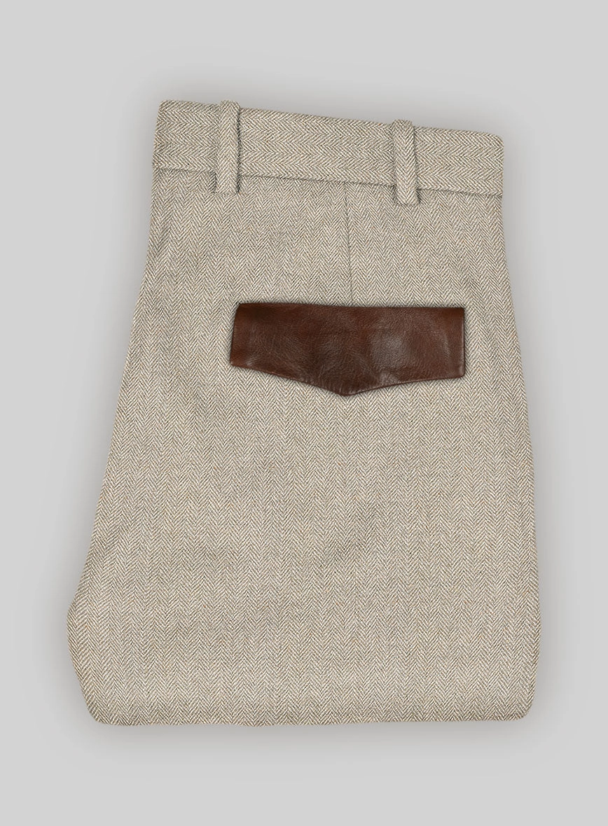 Vintage Herringbone Light Beige Tweed Suit - Leather Trims