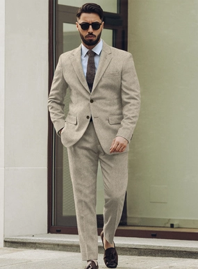 Vintage Herringbone Light Beige Tweed Suit