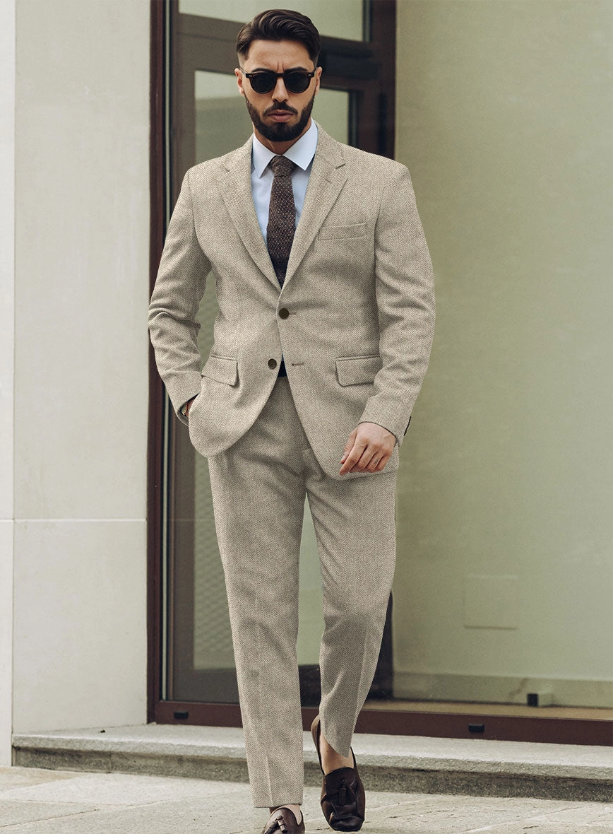 Vintage Herringbone Light Beige Tweed Suit